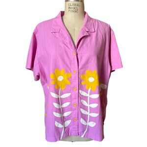 Big Bud Press Pantry Button-Up Cotton/ Linen Shirt in Pink Flowers Size 2XL